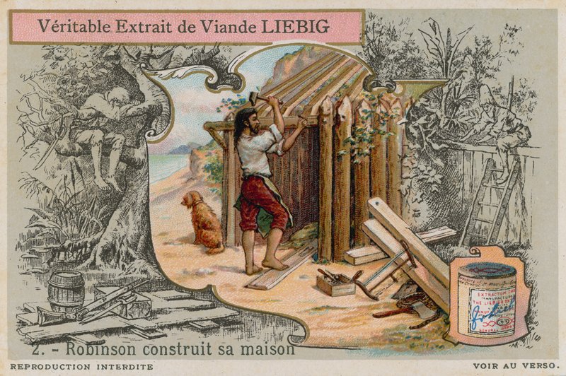 Robinson Crusoe rakentamassa mökkiään tekijältä European School