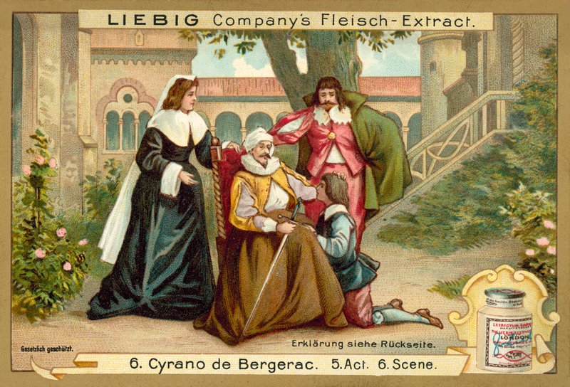 Kohtaus Cyrano de Bergeracista (chromolitho) tekijältä European School