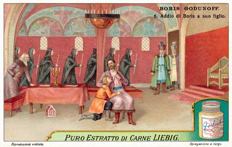 Kohtaus Modest Mussorgskin oopperasta Boris Godunov (chromolitho) tekijältä European School