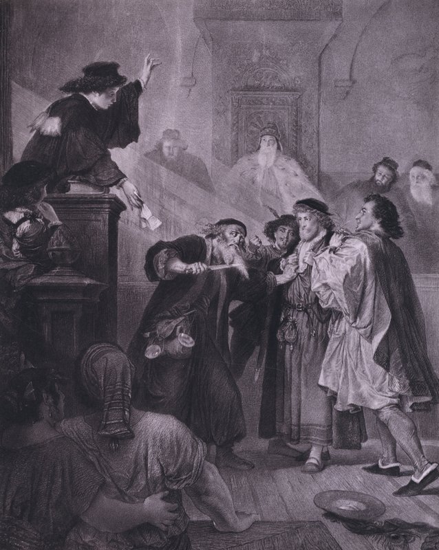 Kohtaus Shakespearen teoksesta Venetsian kauppias (näytös IV, kohtaus 1) (litho) tekijältä European School