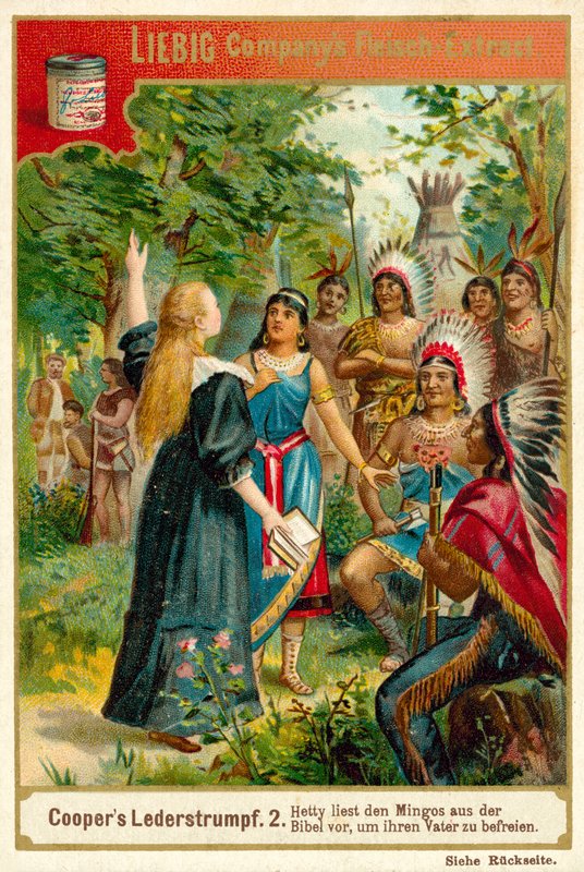 Kohtaus Deerslayerista, kirjoittanut James Fenimore Cooper (chromolitho) tekijältä European School