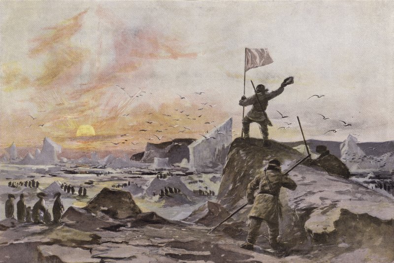 Skotlantilainen tutkimusmatkailija Thomas Simpson löytää Victorian maan Kanadan arktisella alueella, syyskuu 1838 (väri litho) tekijältä European School
