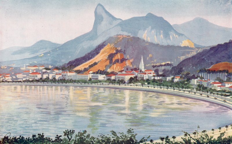 Rion lahdenpuoleisen Avenuen Botafogo-osuus, jonka yläpuolella on Corcovado-vuori (värilitrokuvaus) tekijältä European School