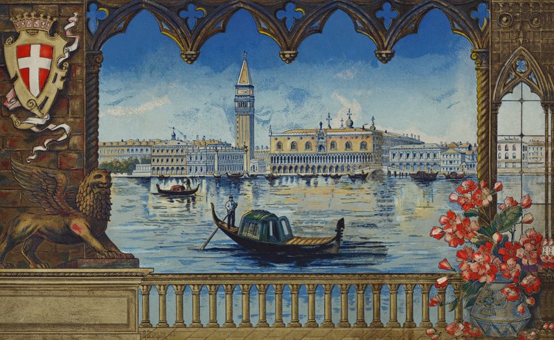 Dogen palatsi ja Campanile, Venetsia (värilitografia) tekijältä European School