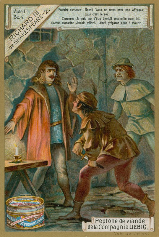 Clarencen herttua ja hänen salamurhaajat, näytös I, kohtaus IV William Shakespearen (chromolitho) "Richard III:sta" tekijältä European School
