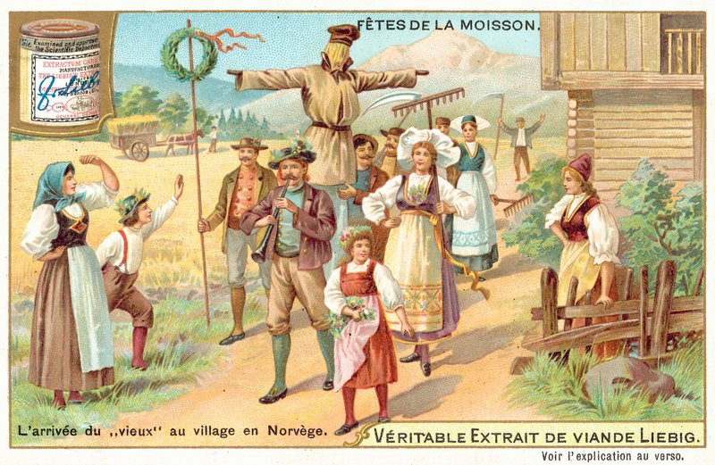 "Vanhan miehen" saapuminen kylään Norjassa (chromolitho) tekijältä European School