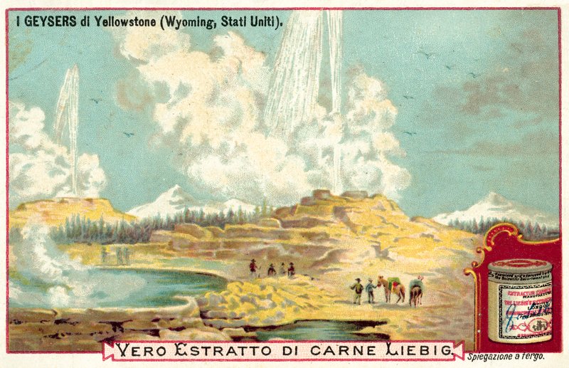 Yellowstonen kansallispuiston geysirit, Wyoming, USA (chromolitho) tekijältä European School