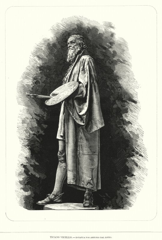 Tizian, italialainen renessanssitaiteilija, Antonio Dal Zotton patsas (litho) tekijältä European School