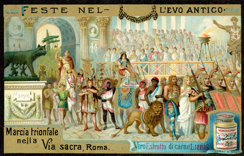 Voittomarssi Via Sacraa pitkin, Rooma (chromolitho) tekijältä European School