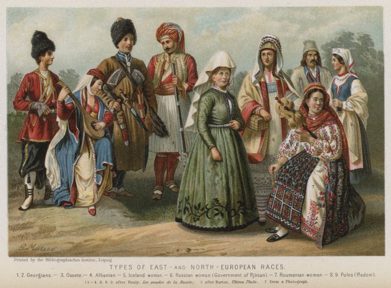 Itä- ja Pohjois-Euroopan rotutyypit (chromolitho) tekijältä European School