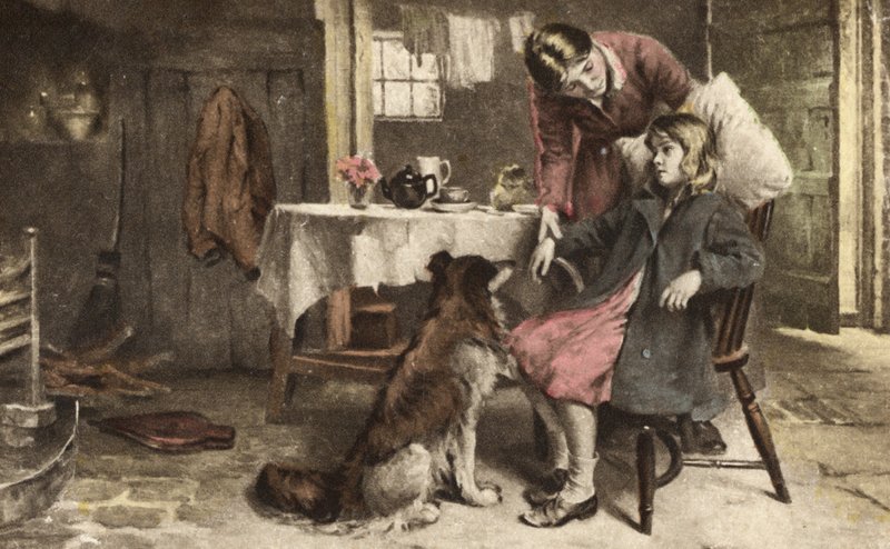 Huonovointinen pikkutyttö (värilitografia) tekijältä European School