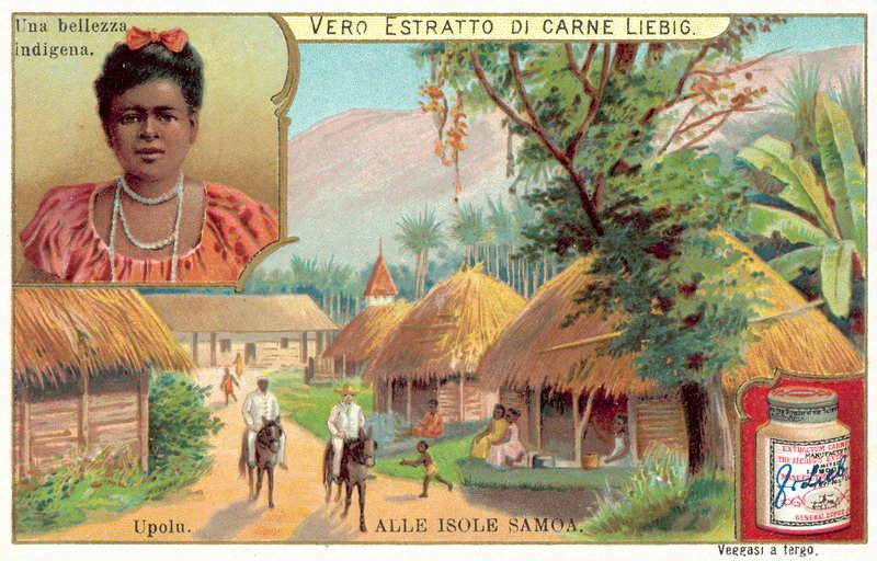 Kylä Upolun saarella, Samoa (chromolitho) tekijältä European School