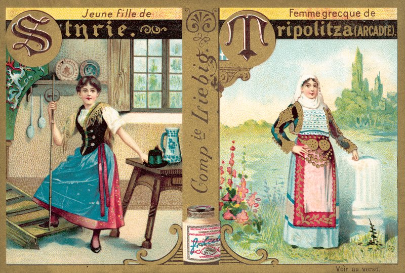 Nuori Steiermarkin tyttö ja kreikkalainen nainen Tripolista, Arcadiasta (chromolitho) tekijältä European School