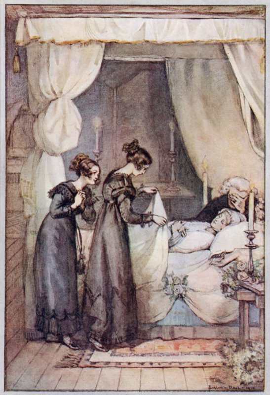 Kuvitus Cranfordille, rouva Gaskell (värilitho) tekijältä Evelyn Paul