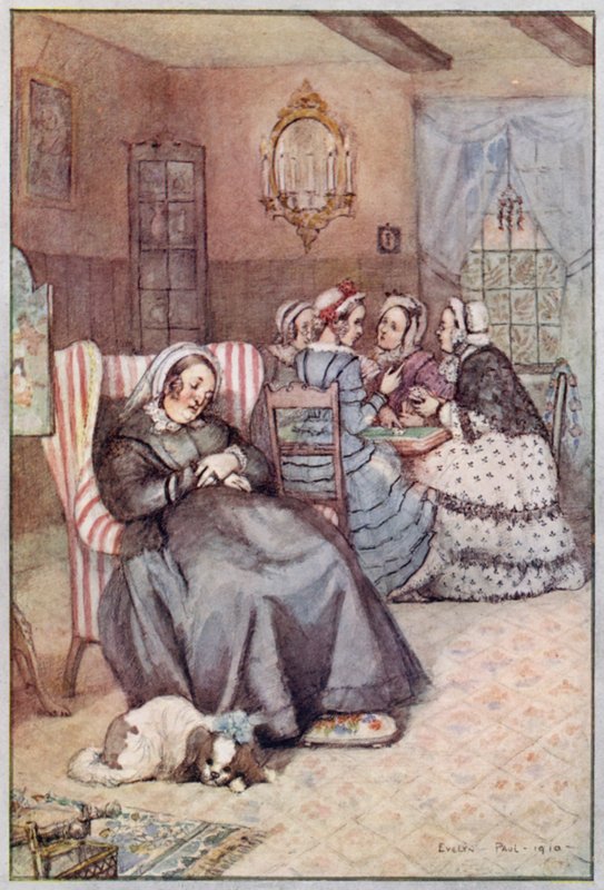 Kuvitus Cranfordille, rouva Gaskell (värilitho) tekijältä Evelyn Paul
