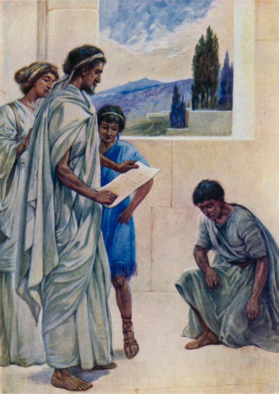 Onesimus, joka pakeni isäntänsä luota (väri litho) tekijältä Evelyn Stuart Hardy