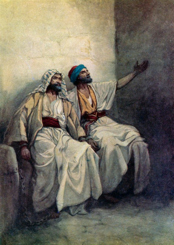 Paavali ja Silas iloisia vankilassa (väri litho) tekijältä Evelyn Stuart Hardy