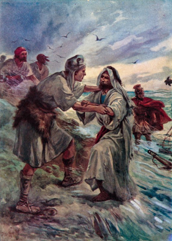 Paul haaksirikkoutunut (väri litho) tekijältä Evelyn Stuart Hardy
