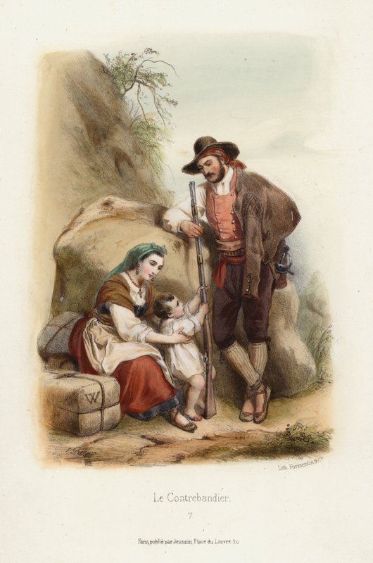 Le Contrebandier (Salakuljettaja) (väri litho) tekijältä F. Grenier