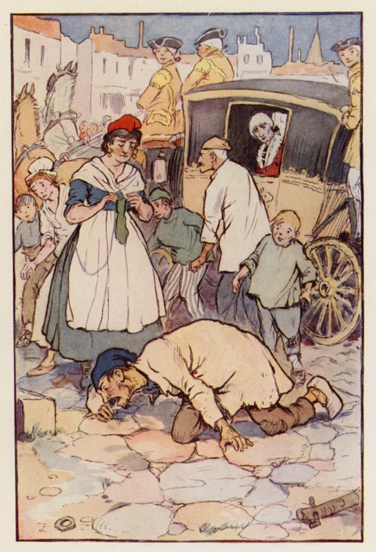 Kuvitus Charles Dickensin kirjaan A Tale of Two Cities (värilitro). tekijältä F. M. B. Blaikie