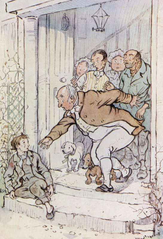 Kuvitus Oliver Twistille (väri litho) tekijältä F. M. B. Blaikie