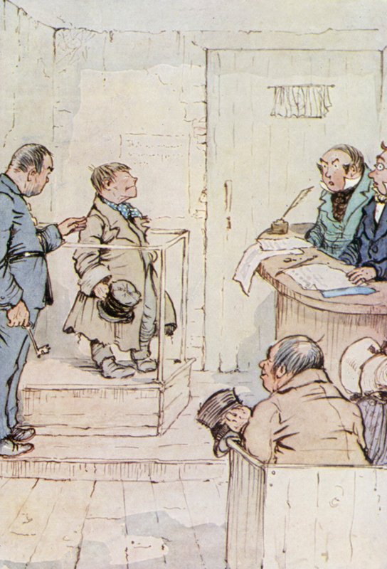 Kuvitus Oliver Twistille (väri litho) tekijältä F. M. B. Blaikie