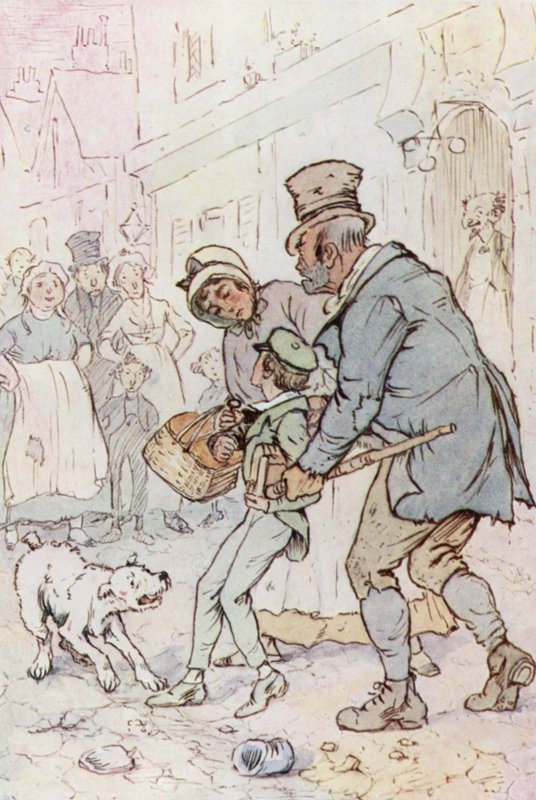Kuvitus Oliver Twistille (väri litho) tekijältä F. M. B. Blaikie
