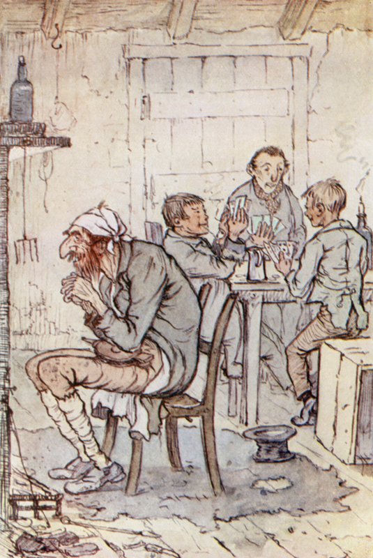 Kuvitus Oliver Twistille (väri litho) tekijältä F. M. B. Blaikie