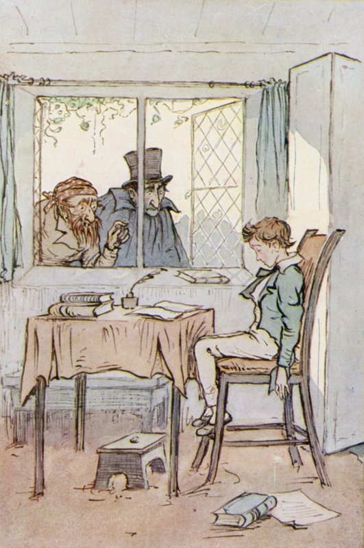 Kuvitus Oliver Twistille (väri litho) tekijältä F. M. B. Blaikie