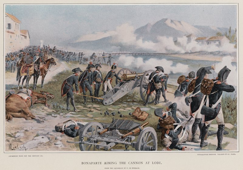Bonaparte tähtää tykillä Lodiin - tekijältä Felicien baron de Myrbach Rheinfeld