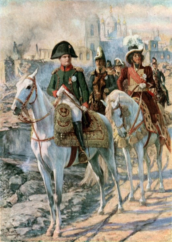 Napoleon Smolenskin raunioiden keskellä tekijältä Felicien baron de Myrbach Rheinfeld
