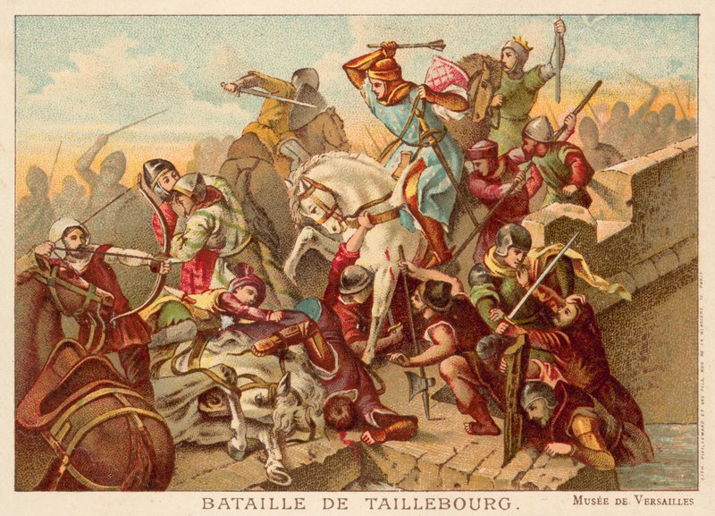 Taillebourgin taistelu, Ranska, 1242 (chromolitho) tekijältä Ferdinand Victor Eugene Delacroix