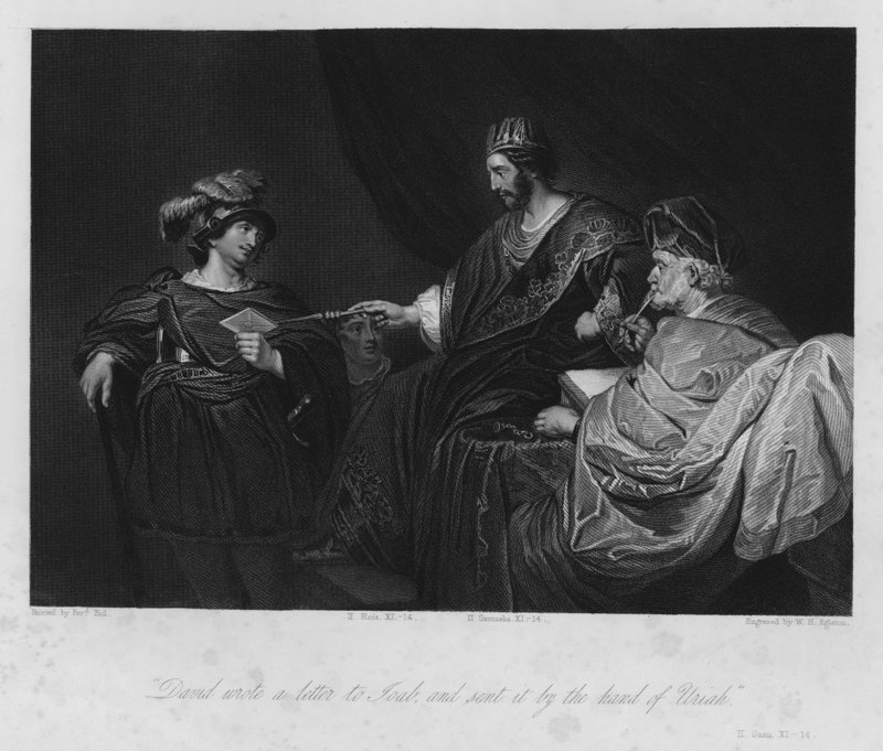 Daavid antoi kohtalokkaan kirjeen Urialle, II Samuel XI tekijältä Ferdinand (after) Bol