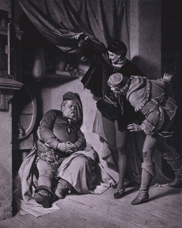 Kohtaus Shakespearen kuningas Henrik IV:stä, osa 1 (näytös II, kohtaus 4) (litho) tekijältä Ferdinand the Elder Piloty