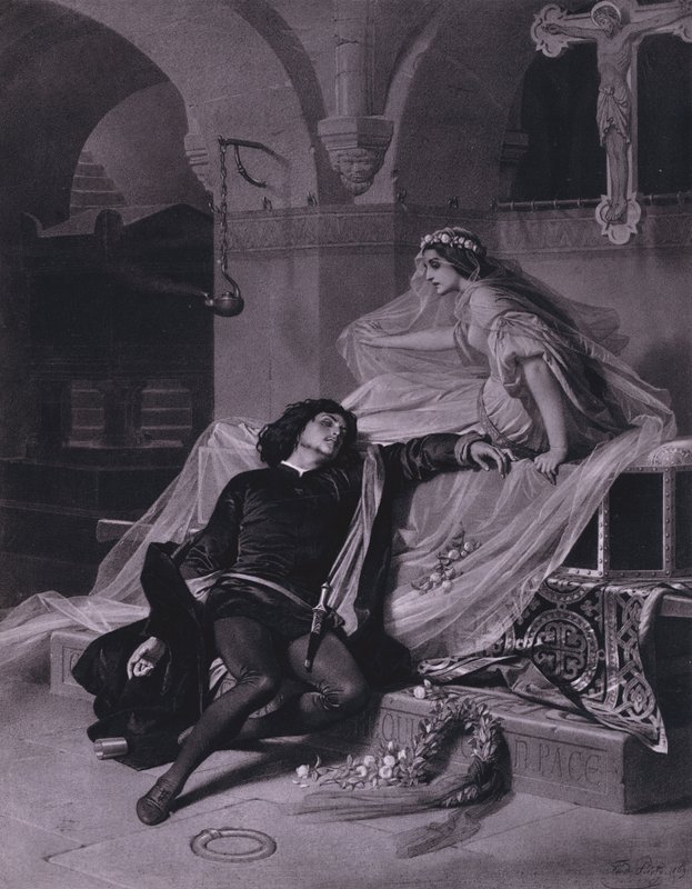 Kohtaus Shakespearen Romeosta ja Juliasta (V näytös, kohtaus 3) (litho) tekijältä Ferdinand the Elder Piloty
