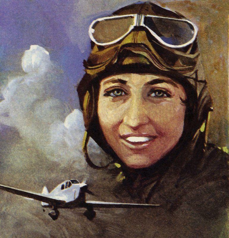 Amy Johnson, joka lensi Croydonista Kapkaupunkiin (värilitografia). tekijältä Ferdinando Tacconi