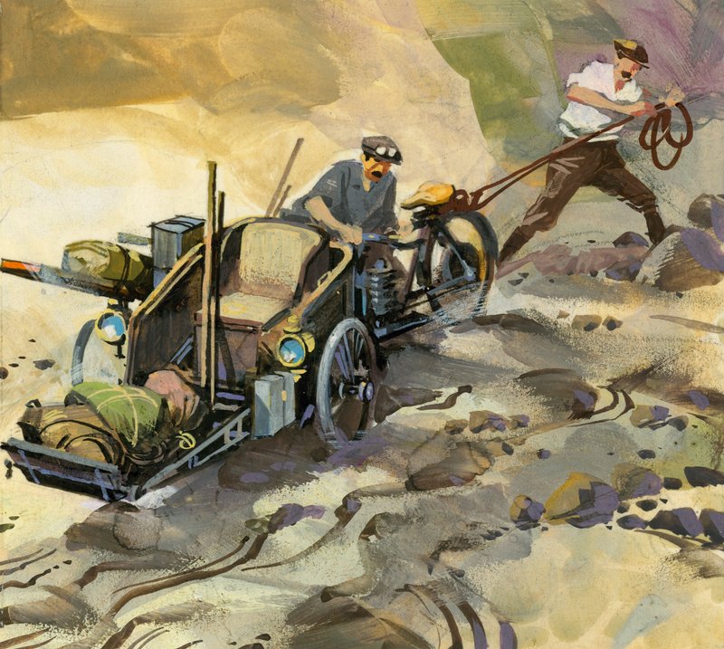 Kymmenentuhannen mailin moottorikilpailu (guassi paperille) tekijältä Ferdinando Tacconi