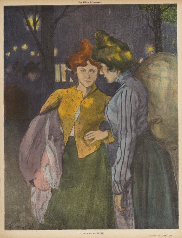 Kaksi pesurinaista juttelemassa (väri litho) tekijältä Fernand Louis Gottlob