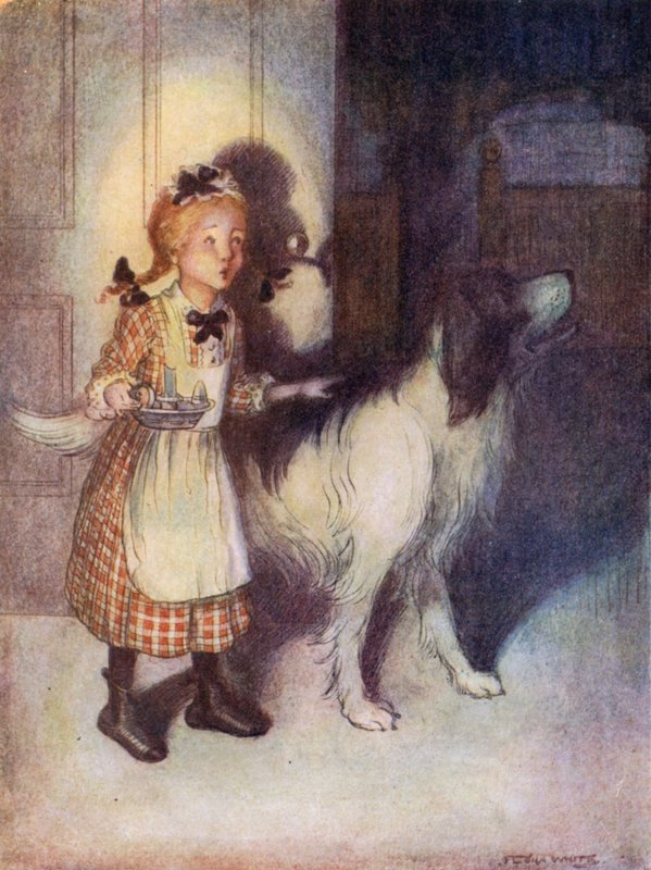 Eliza katsoo, nukkuvatko lapset (värilitografia). tekijältä Flora White