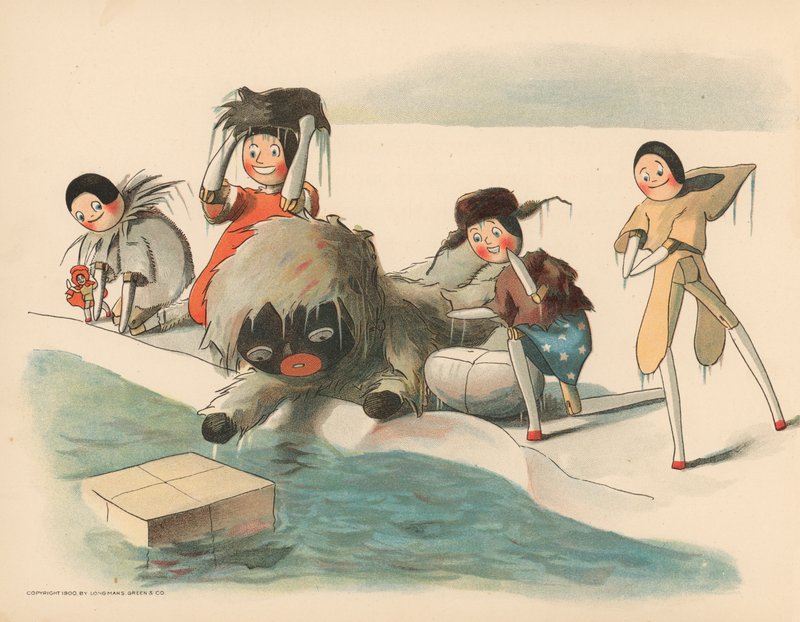 Kuvitus The Golliwoggs Polar Adventuresista tekijältä Florence K. Upton