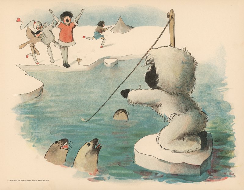 Kuvitus The Golliwoggs Polar Adventuresista tekijältä Florence K. Upton
