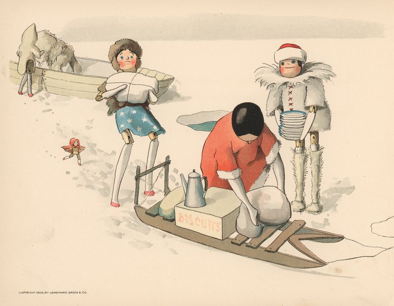 Kuvitus The Golliwoggs Polar Adventuresista tekijältä Florence K. Upton