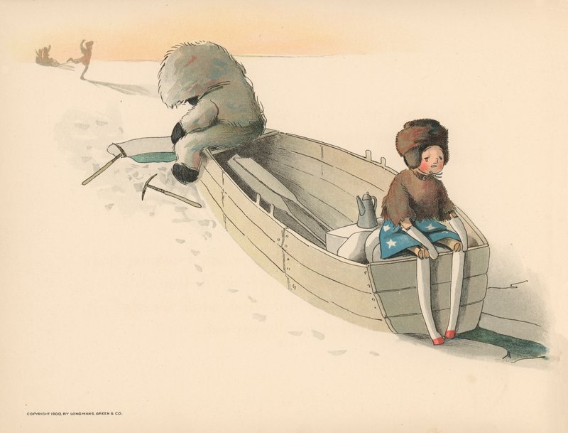 Kuvitus The Golliwoggs Polar Adventuresista tekijältä Florence K. Upton