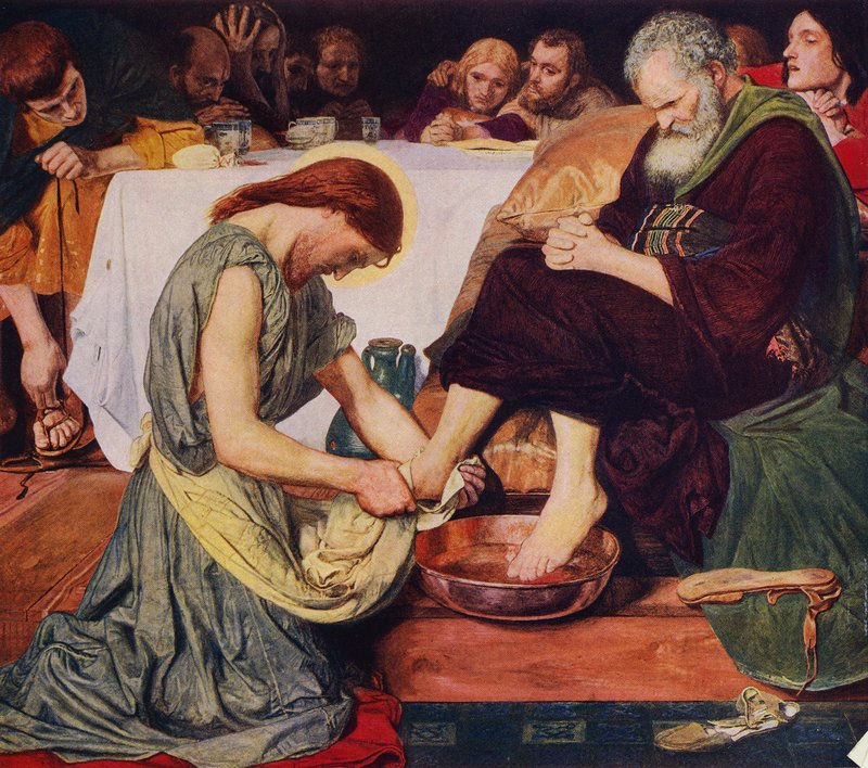 Jeesus Kristus pesee Pietarin jalkoja (väri litho) tekijältä Ford Madox (after) Brown