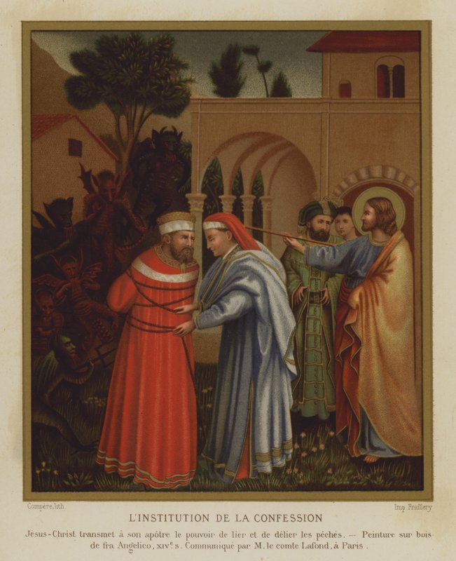 Tunnustuksen instituutio (väri litho) tekijältä Fra (after) Angelico