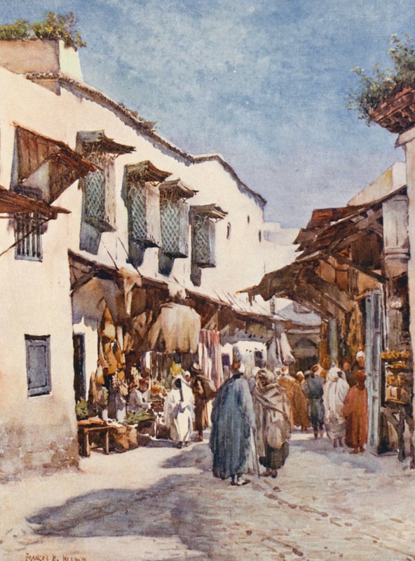Souk el Belat, Tunis (värilitografia) tekijältä Frances Nesbitt