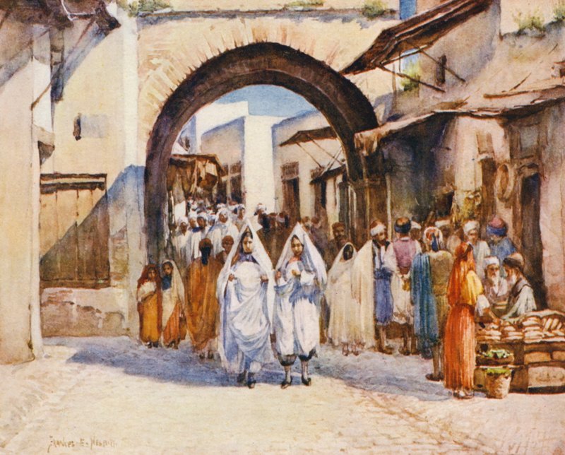 Souk el Hout, Tunis (värilitografia) tekijältä Frances Nesbitt