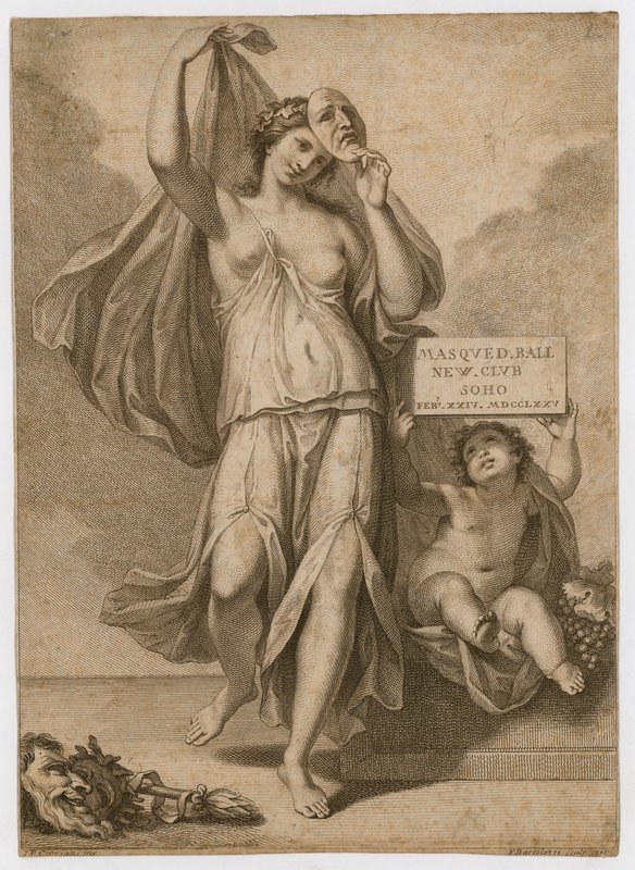 Kutsu naamioballiin Sohossa vuonna 1775 tekijältä Francesco Bartolozzi