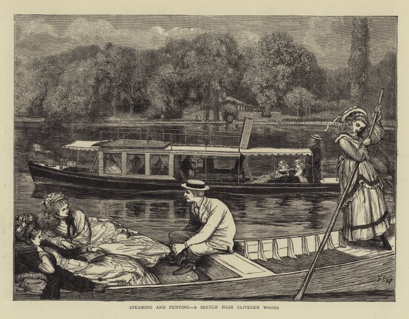 Steaming and Punting, luonnos lähellä Cliveden Woodsia tekijältä Francis S. Walker