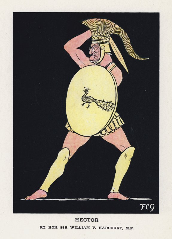 Hector, Rt Hon Sir William V Harcourt (väri litho) tekijältä Francis Carruthers Gould
